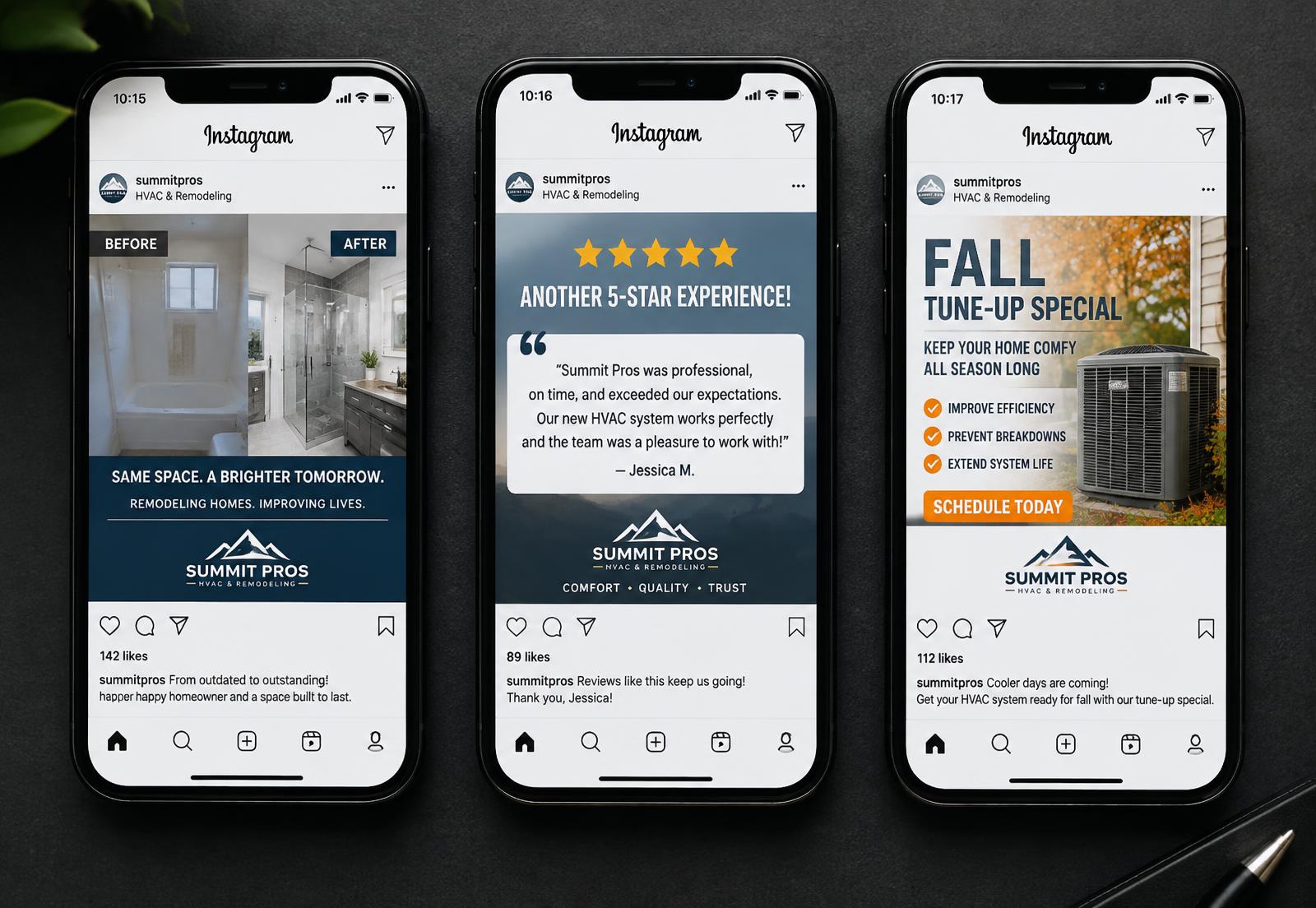 Social media content mockup for a roofing company