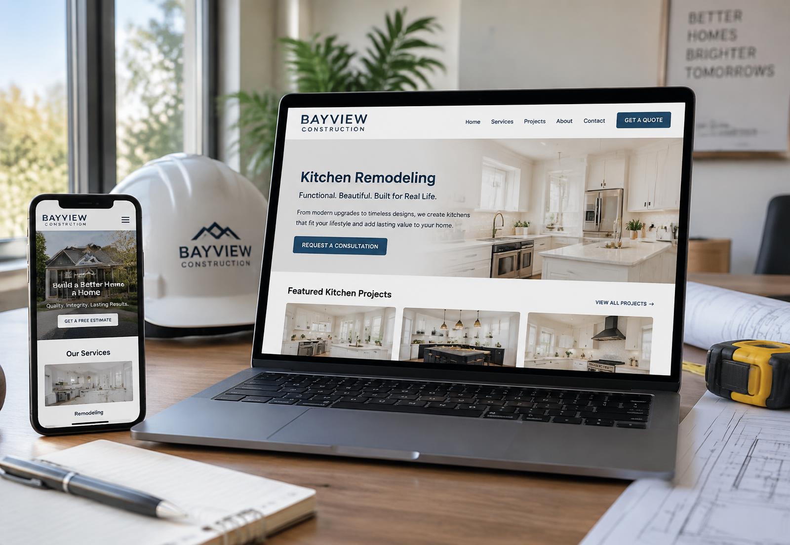 Practical contractor website shown on a laptop and phone