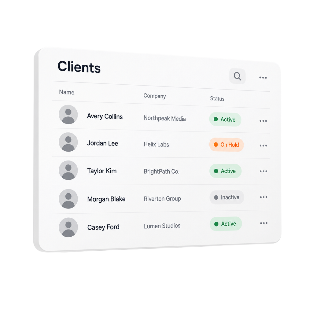 Client list with statuses